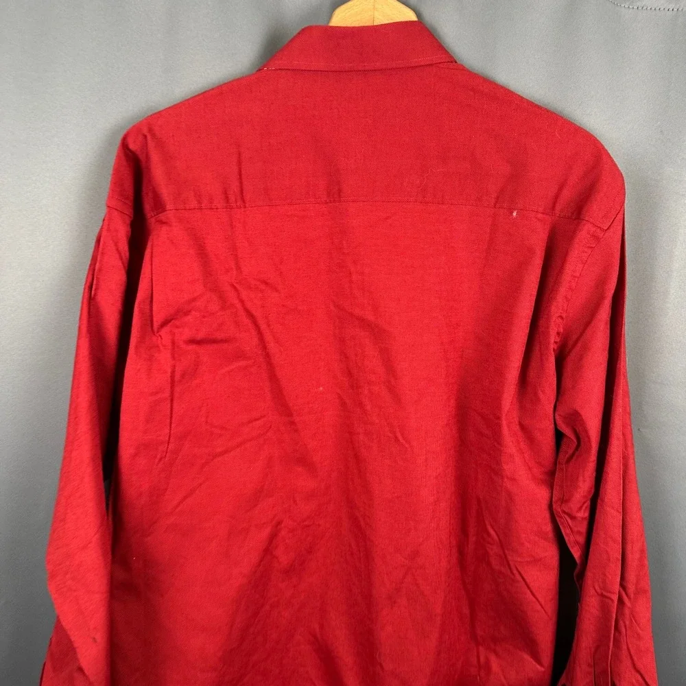 Alan Flusser Mens Red Button Down Shirt Paisley Trim Accents Long Sleeve Large